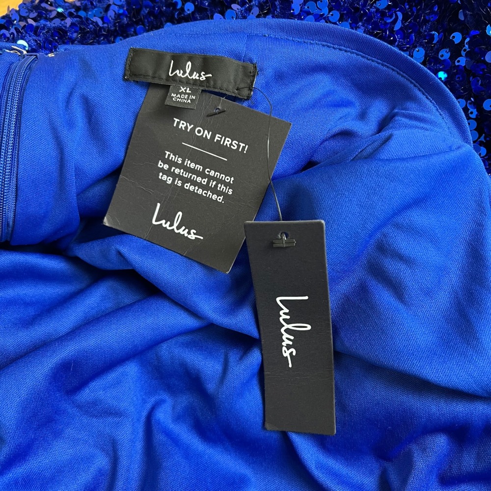 Lulus Blue Allover Sequin Open Back Long Sleeve Mini Dress Cocktail Party XL NWT - Picture 6 of 8